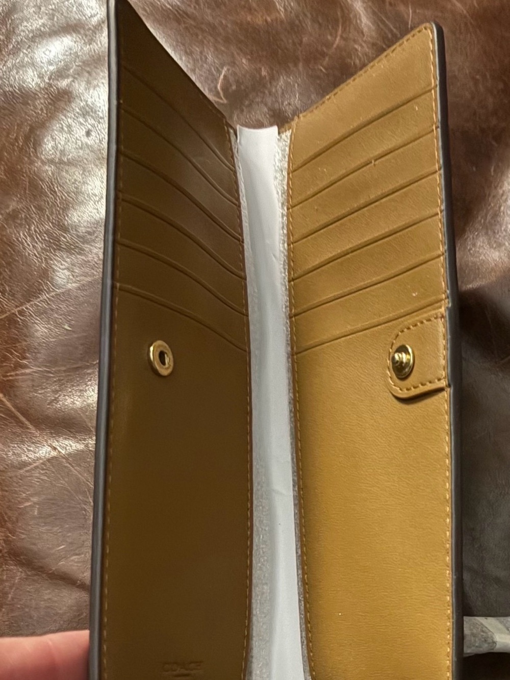 Coach Two-Tone Brown/Tan Leather Long Slim Wallet with Kittens w/mittens design